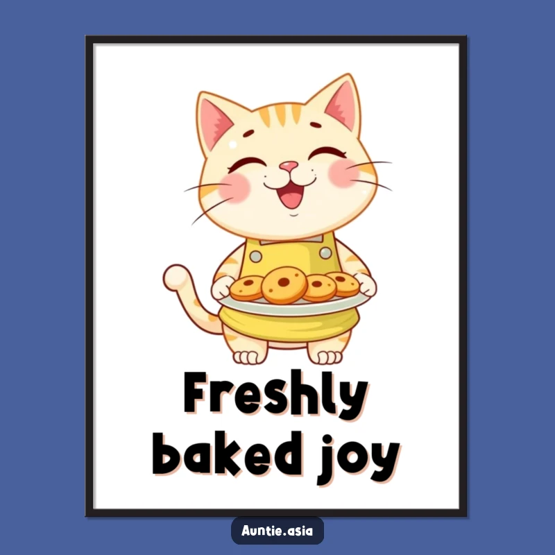 Funny Cat Baker Digital Art: Cheerful Kitty's Cookie Offer, Instant Smile Gift