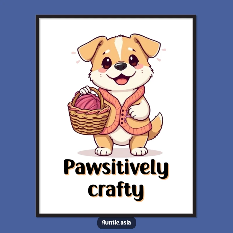 Funny Dog Knitter Digital Art: Playful Pup's Yarn Basket, Instant Crafty Joy
