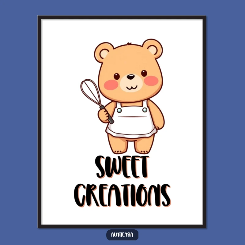 Funny Bear Baker Digital Art: Friendly Chef's Whisk, Instant Baking Fun