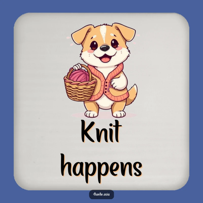 Funny Dog Knitter Coaster: Playful Pup Protects Surfaces with Yarn