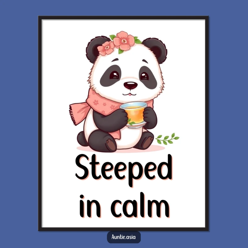Funny Panda Tea Poster: Curious Bear's Floral Sip, Charming Wall Art