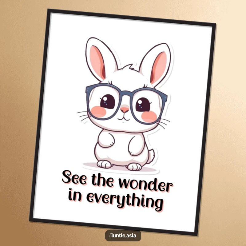 Funny Free Printable Wall Art: A curious rabbit peers through oversized glasses, offering a humorous and thoughtful perspective for your room's decor.