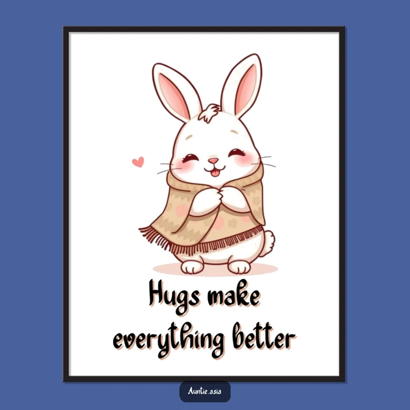 Free Printable Wall Art: Funny Rabbit Hugging Shawl Downloadable Home Decor Gift