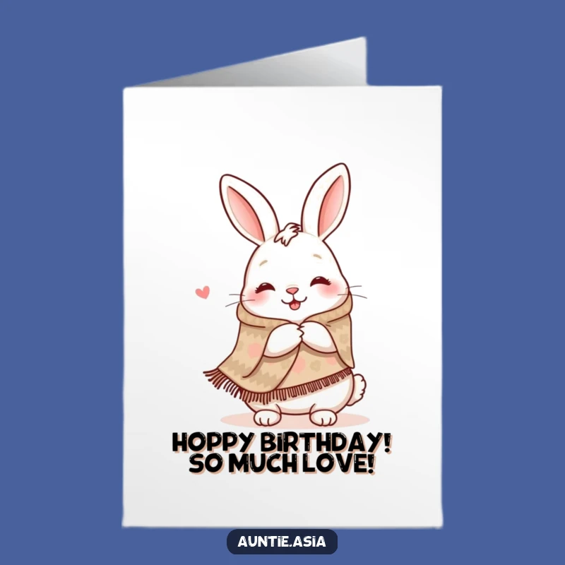 Free Printable Rabbit Birthday Card: Shawl Hugging Bunny Downloadable Gift