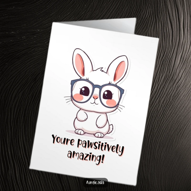 Funny Free Printable Congratulations Card: A curious rabbit with big glasses explores, offering whimsical and humorous congratulations for any achievement.